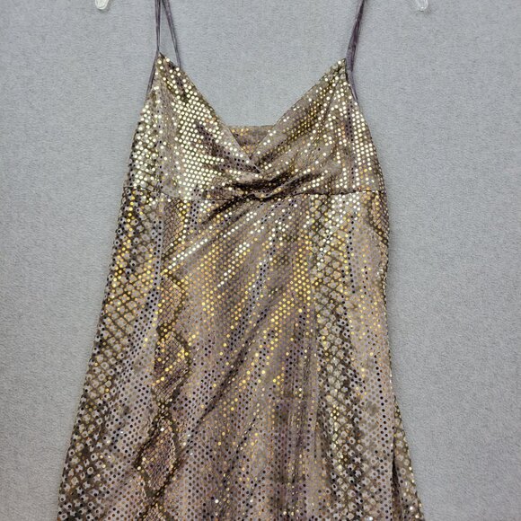 Jessica McClintock Dress Womens 8 Gray Gold Silver Glitter Fairy Y2K Twist Front - Picture 5 of 14